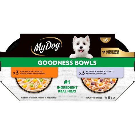 MY DOG Goodness Bowl Chicken, with Duck and Vegetables Variety Pack 6x85g image 1