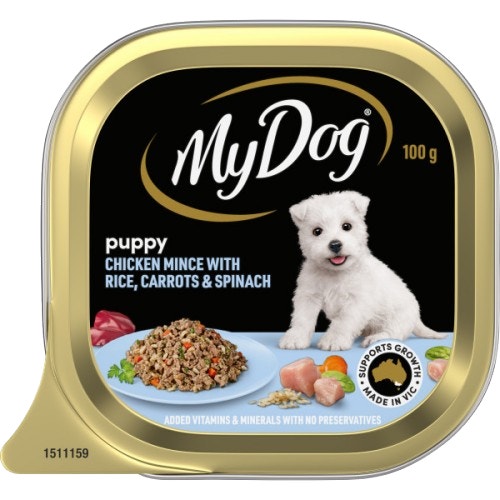 Puppy Wet Dog Food Chicken Mince with Rice, Carrots & Spinach 100g Tray image 1